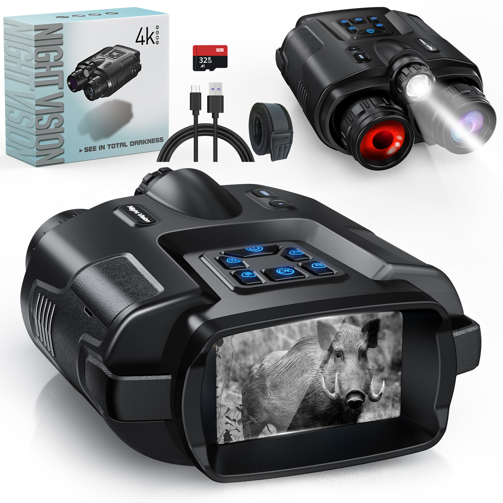 Night Vision Goggles Gen 3 - Jumelles de vision nocturne infrarouges 4K,